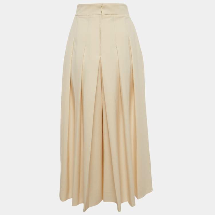 Pre Owned Gucci Cream Logo Print Gabardine Pleated Wool Culottes Trousers S