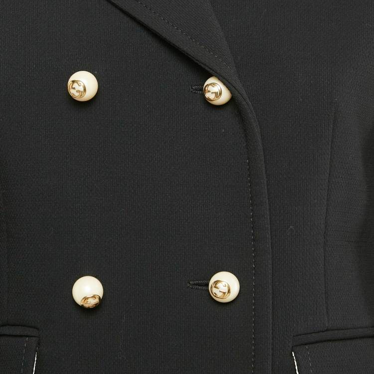 Pre Owned Gucci Black Textured Wool Blend Double Breasted Blazer M