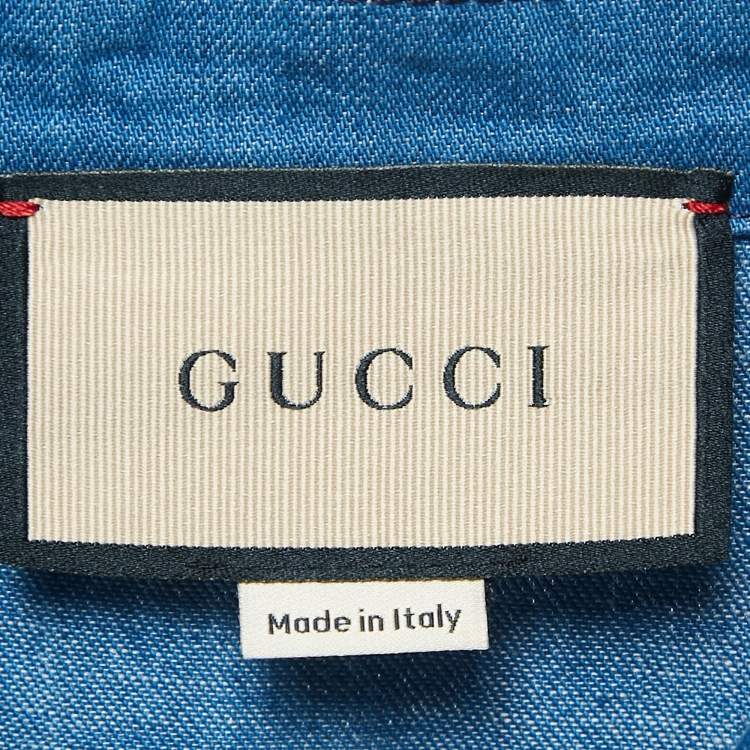 Pre Owned Gucci Blue Denim Web Contrast Trimmed Short Dress L