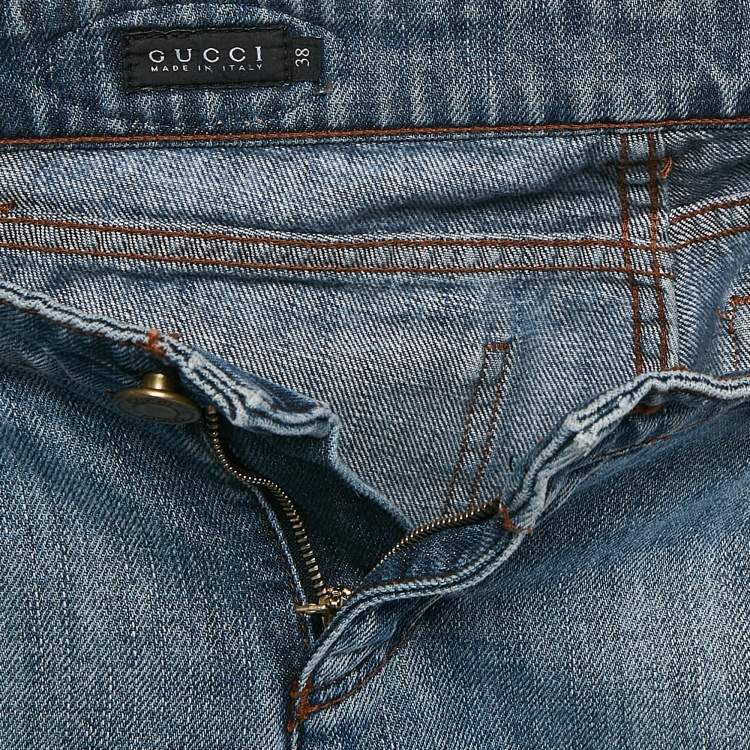 Pre Owned Gucci Blue Washed Denim Straight Leg Jean S Waist 28"