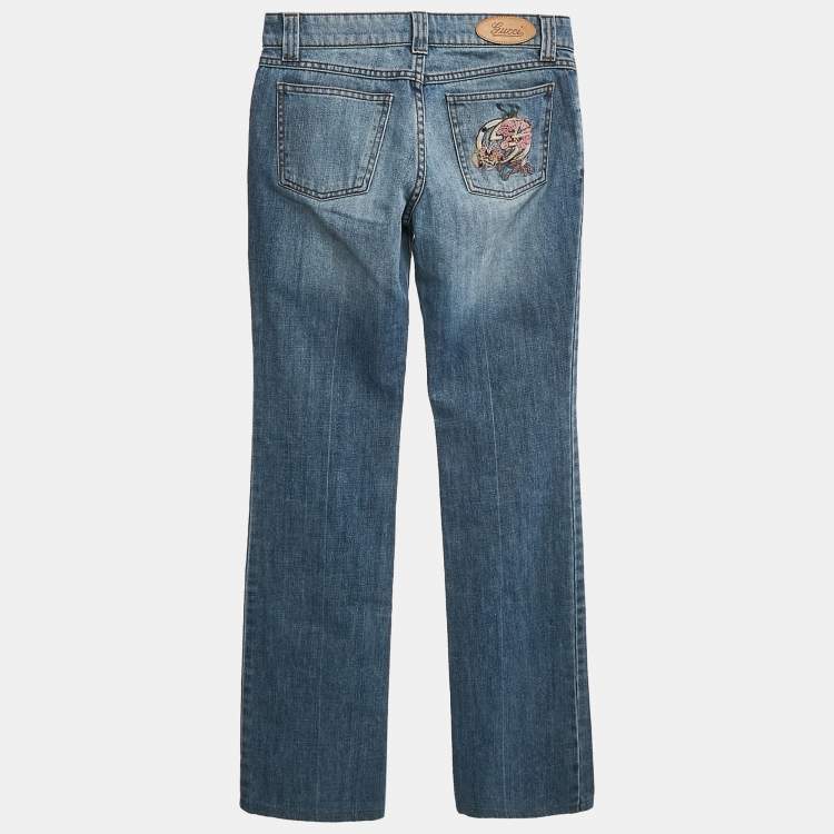 Pre Owned Gucci Blue Washed Denim Straight Leg Jean S Waist 28"