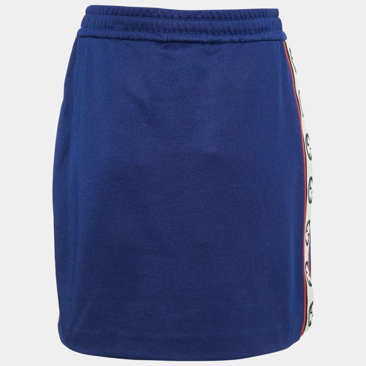 Pre Owned Gucci Navy Blue GG Side Stripe Jersey Mini Skirt M