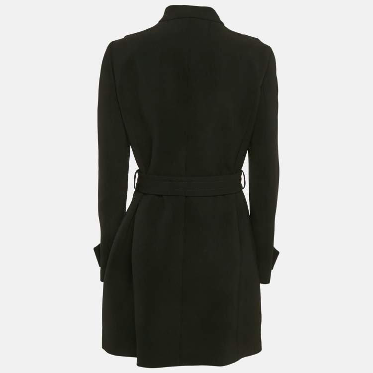 مملوكة مسبقًا Gucci Black Crepe Zip-Up Button Detail Belted Mid-Length Coat M