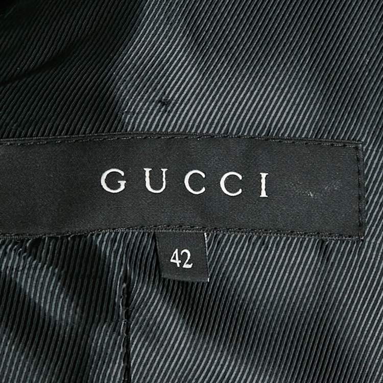 مملوكة مسبقًا Gucci Black Crepe Zip-Up Button Detail Belted Mid-Length Coat M