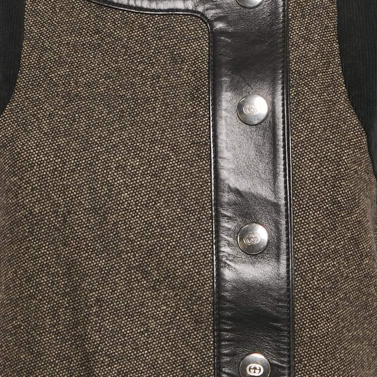 مملوكة مسبقًا Gucci Black/Brown Wool Leather Trimmed Short Dress M
