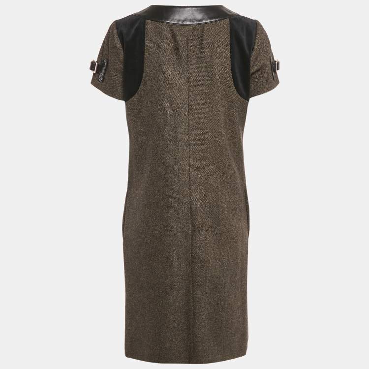 مملوكة مسبقًا Gucci Black/Brown Wool Leather Trimmed Short Dress M