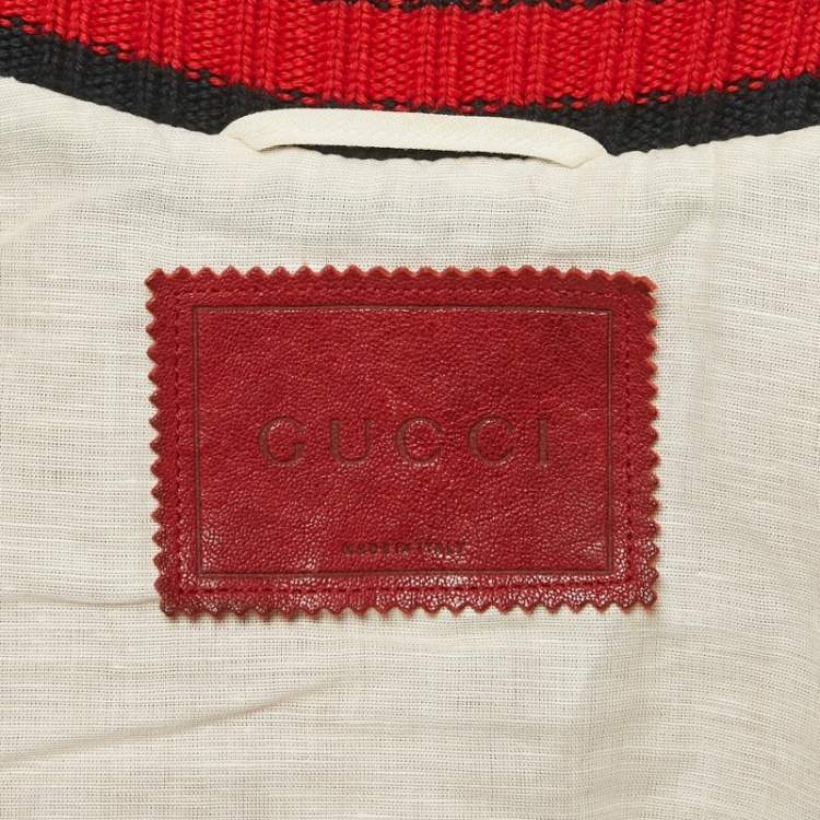 Pre Owned Gucci Burgundy Dragonfly Embellished Leather Zip-Up Bomber Jacket M