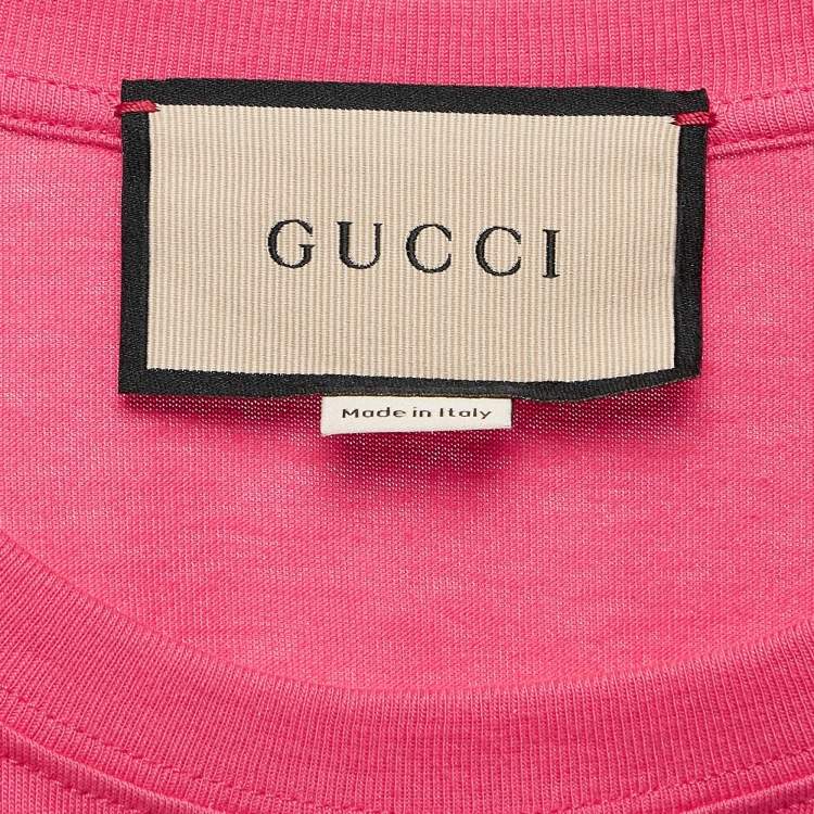 Pre Owned Gucci Pink Logo Sequin Jersey Crew Neck T-Shirt XXS