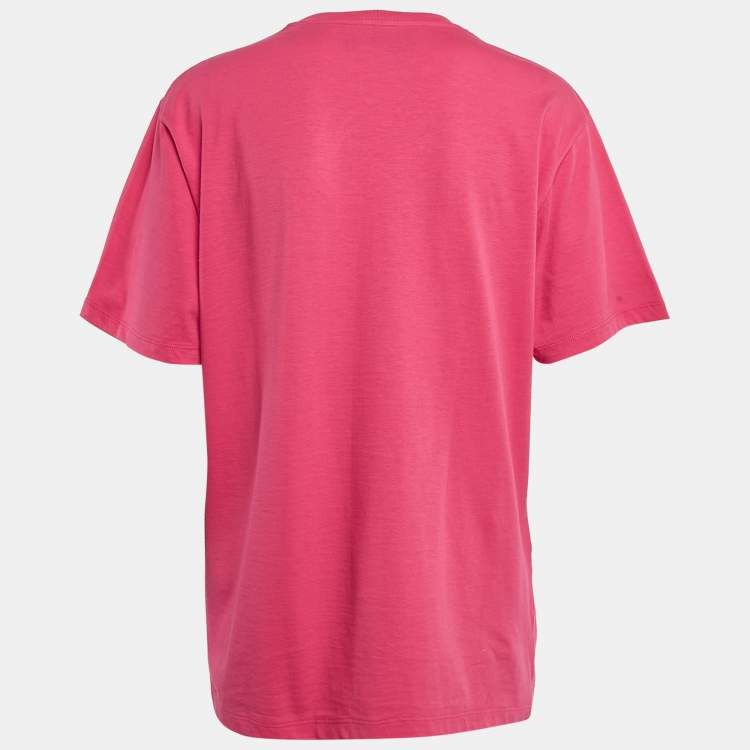 Pre Owned Gucci Pink Logo Sequin Jersey Crew Neck T-Shirt XXS
