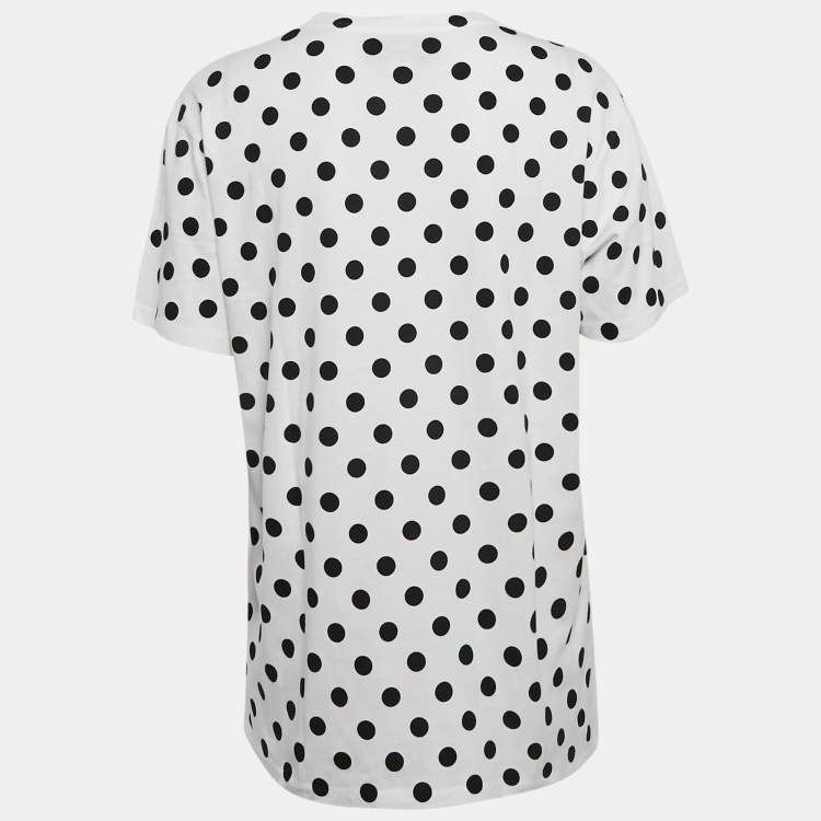 مملوكة مسبقًا Gucci White Polka Dot Logo Print Cotton Crew Neck T-Shirt XS