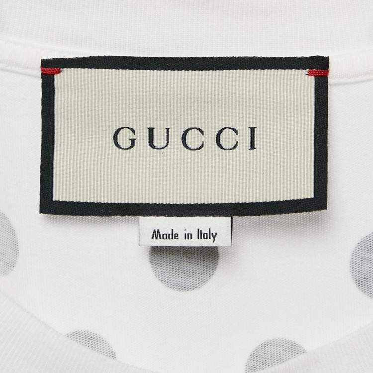 مملوكة مسبقًا Gucci White Polka Dot Logo Print Cotton Crew Neck T-Shirt XS