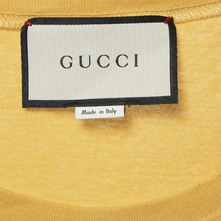 Pre Owned Gucci Yellow Vintage Logo Print Jersey Distressed T-Shirt M