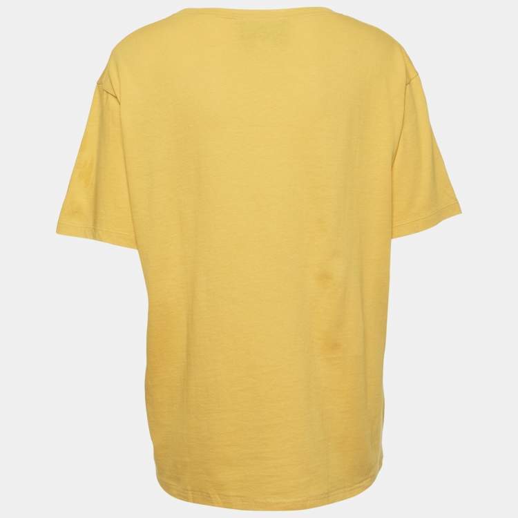 Pre Owned Gucci Yellow Vintage Logo Print Jersey Distressed T-Shirt M