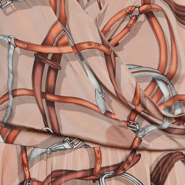 مملوكة مسبقًا Gucci Equestrian Peach Belt Print Silk Midi Dress S