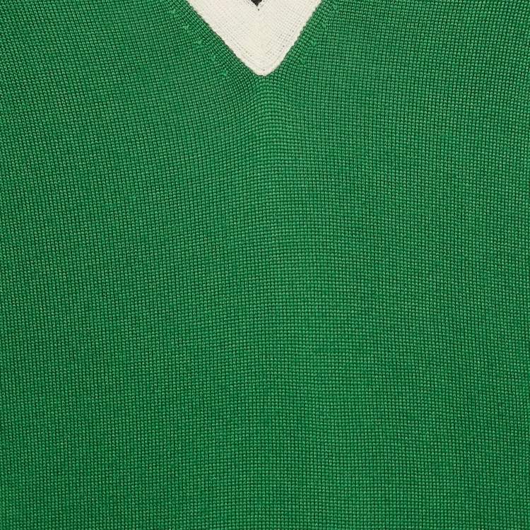 Pre Owned Gucci Green Wool V-Neck Full Sleeve Sweater XS