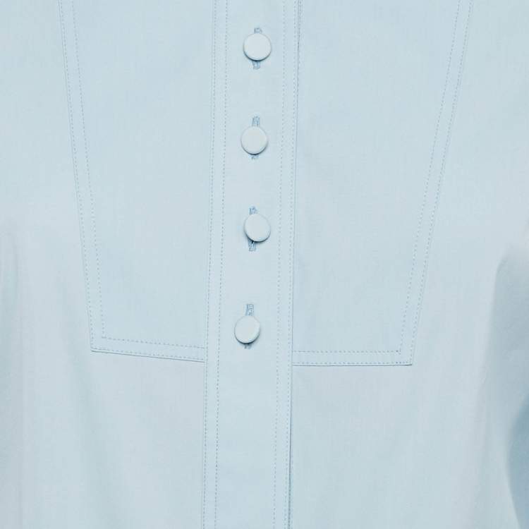 Pre Owned Gucci Equestrian Blue Cotton Button Front Shirt M