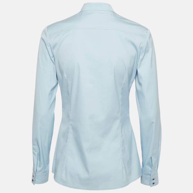 Pre Owned Gucci Equestrian Blue Cotton Button Front Shirt M