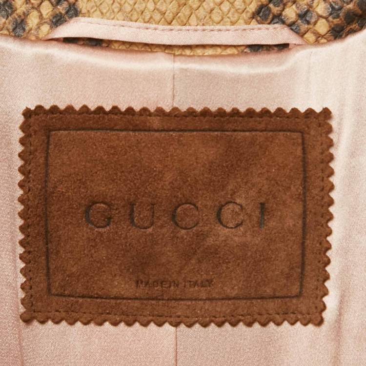 Pre Owned Gucci Brown Python Skin Texture Leather Double Breasted Coat M