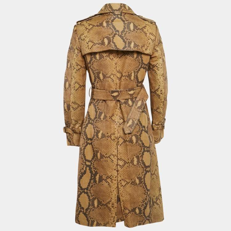 Pre Owned Gucci Brown Python Skin Texture Leather Double Breasted Coat M