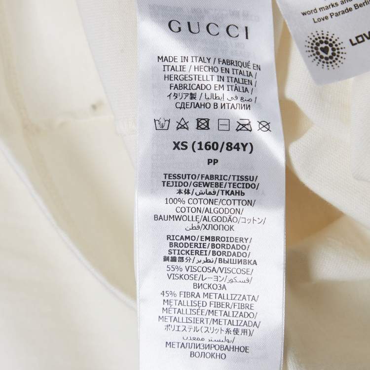 Pre Owned Gucci Off White Love Parade Sequin Detail Jersey T-Shirt XS