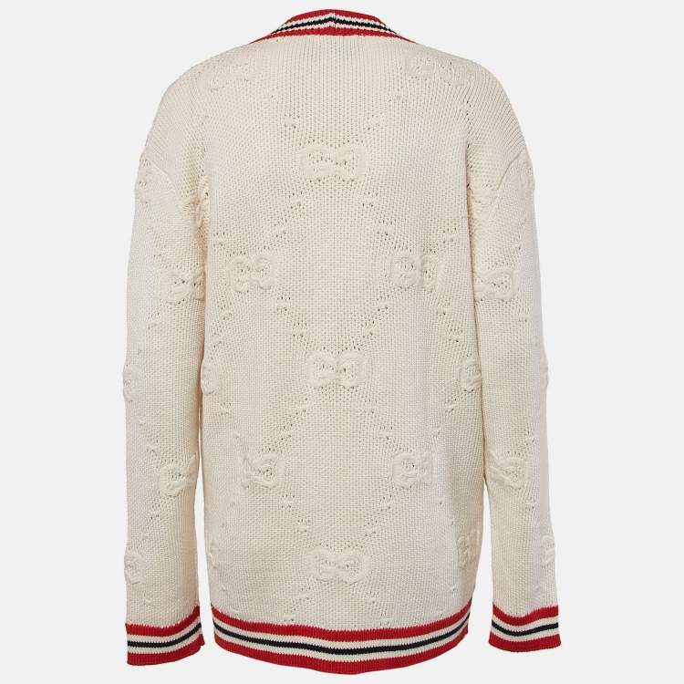 مملوكة مسبقًا Gucci Cream Sylvie Web Knit Button Front Cardigan XS