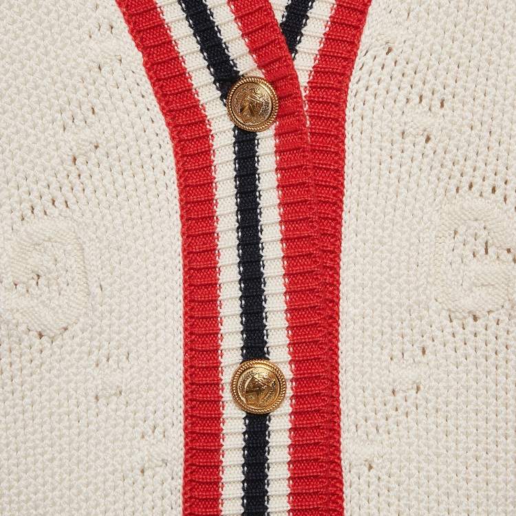 مملوكة مسبقًا Gucci Cream Sylvie Web Knit Button Front Cardigan XS