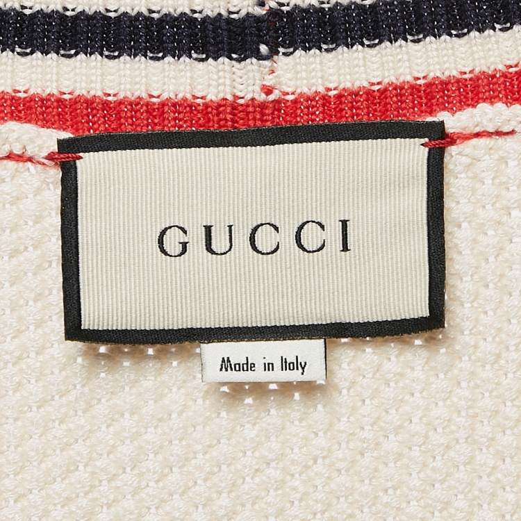 مملوكة مسبقًا Gucci Cream Sylvie Web Knit Button Front Cardigan XS