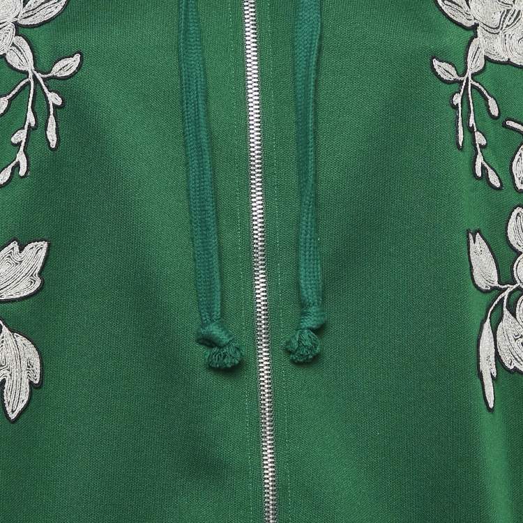 Pre Owned Gucci Green Floral Embroidered Cotton Blend Knit Tracksuit XL/L
