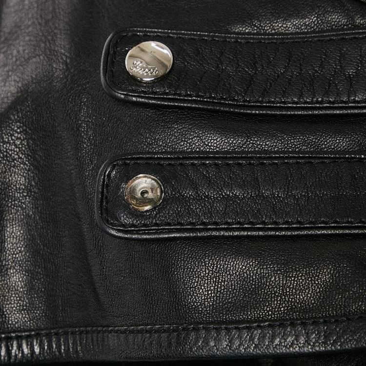 Pre Owned Gucci Pinhole Pattern Leather Zip-Up Jacket XL
