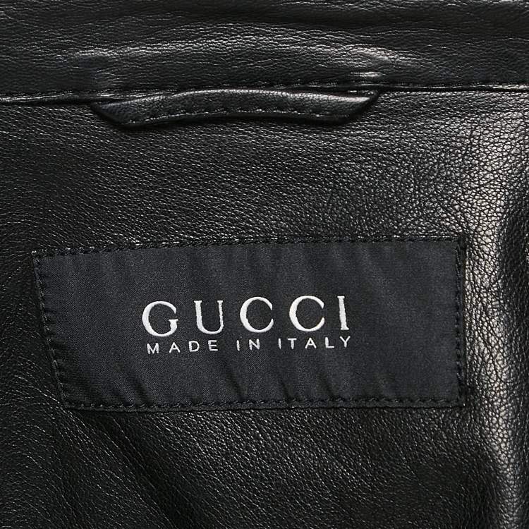 Pre Owned Gucci Pinhole Pattern Leather Zip-Up Jacket XL