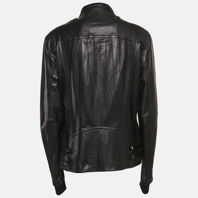 Pre Owned Gucci Pinhole Pattern Leather Zip-Up Jacket XL