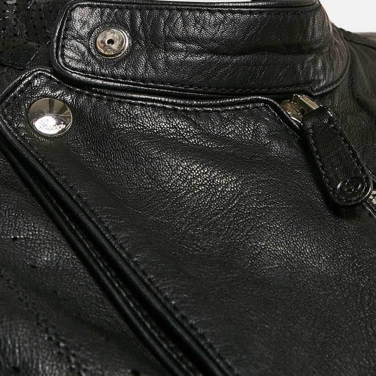 Pre Owned Gucci Pinhole Pattern Leather Zip-Up Jacket XL