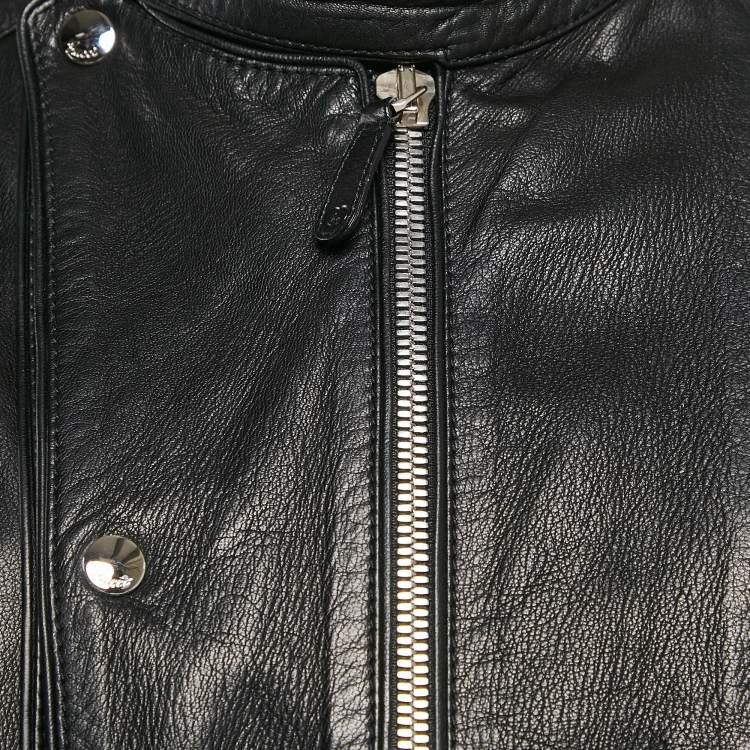 Pre Owned Gucci Pinhole Pattern Leather Zip-Up Jacket XL