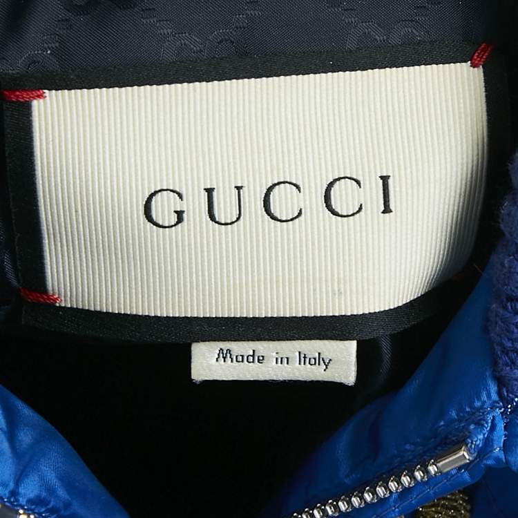 Pre Owned Gucci Blue Embroidered Nylon Quilted Jacket S