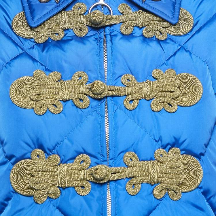 Pre Owned Gucci Blue Embroidered Nylon Quilted Jacket S