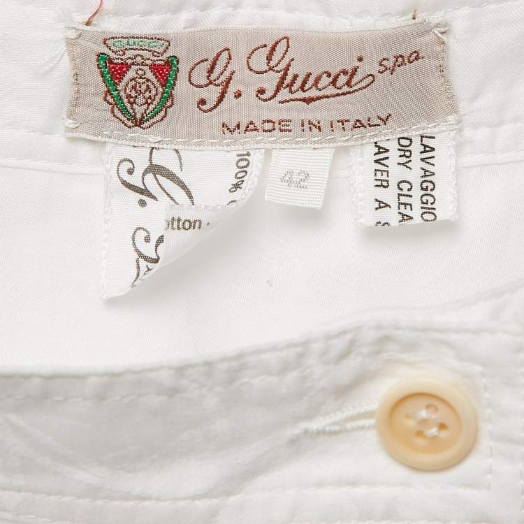 Pre Owned Gucci White Jacquard Cotton Gathered Midi Skirt M