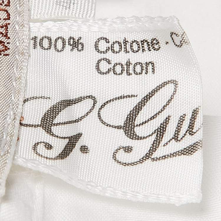 Pre Owned Gucci White Jacquard Cotton Gathered Midi Skirt M