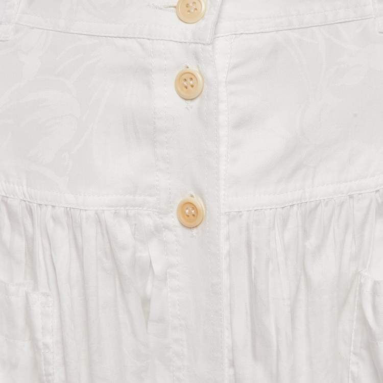 Pre Owned Gucci White Jacquard Cotton Gathered Midi Skirt M