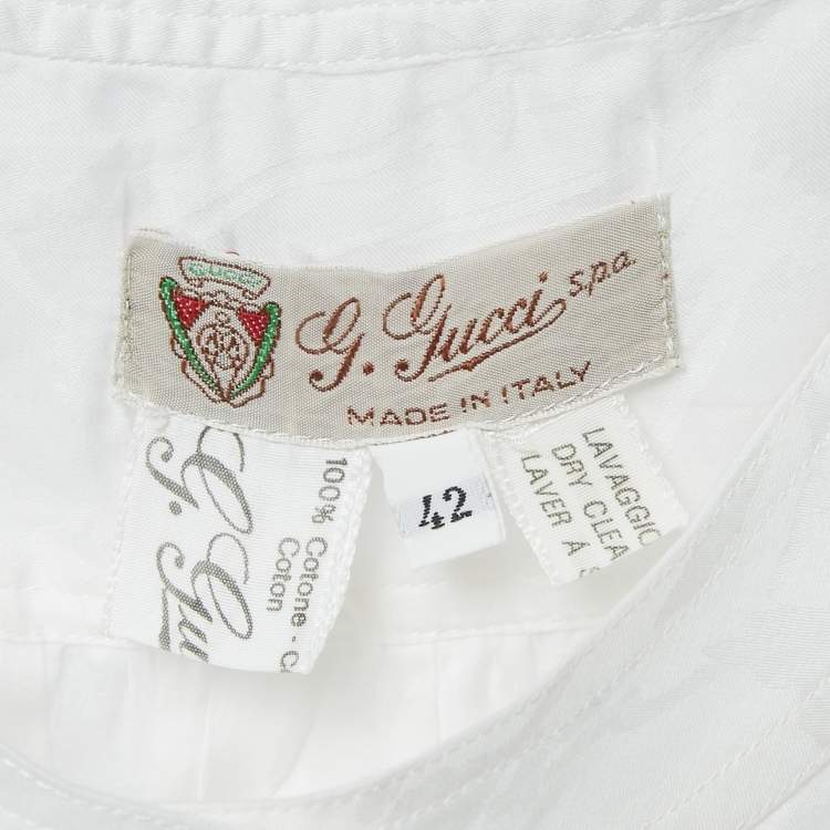Pre Owned Gucci Vintage White Jacquard Cotton Blouse M