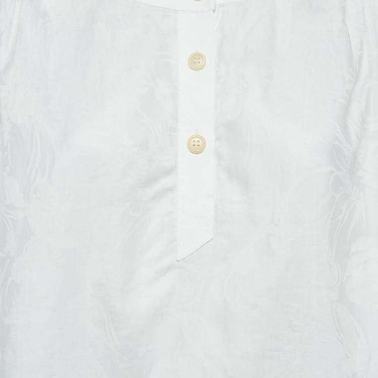 Pre Owned Gucci Vintage White Jacquard Cotton Blouse M