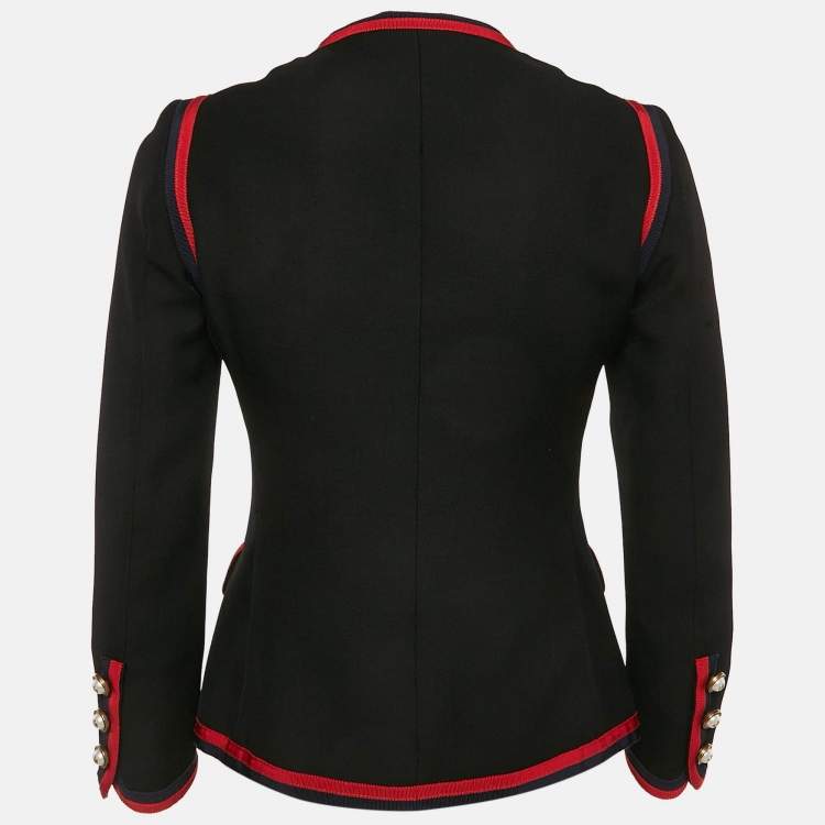 Pre Owned Gucci Black Silk Blend Button Detail Contrast Trimmed Jacket XS