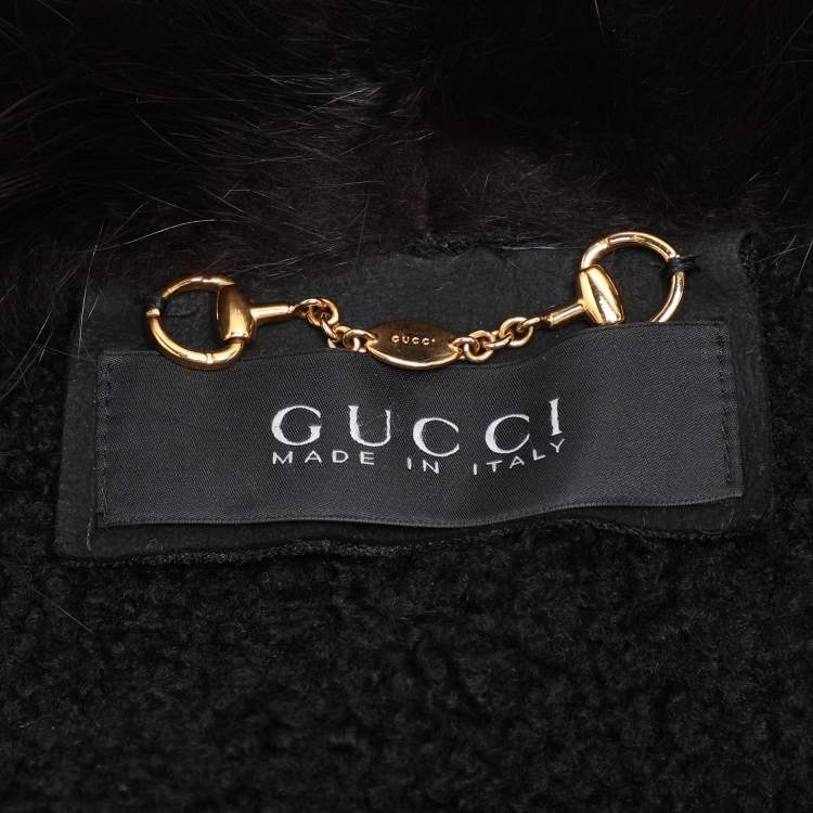 Pre Owned Gucci Black Suede and Fur Belted Mid-Length Coat M