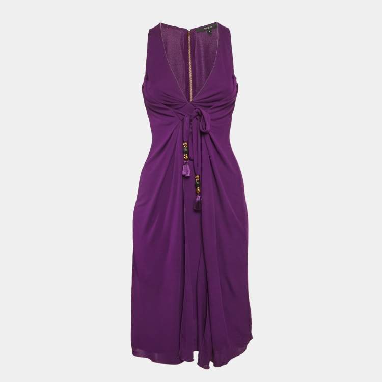 Pre Owned Gucci Purple Jersey Tie-Up Detail Sleeveless Midi Dress S