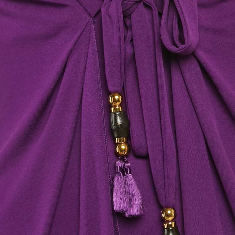 Pre Owned Gucci Purple Jersey Tie-Up Detail Sleeveless Midi Dress S
