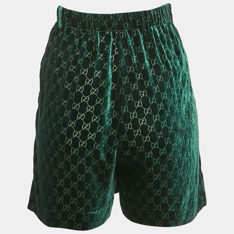 Pre Owned Gucci Green GG Supreme Patterned Velvet Shorts S 