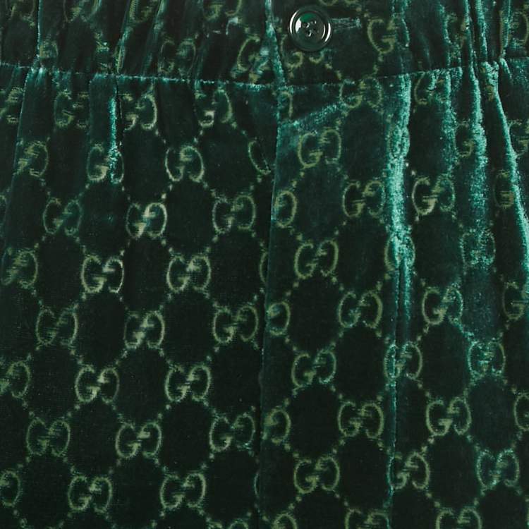 Pre Owned Gucci Green GG Supreme Patterned Velvet Shorts S 