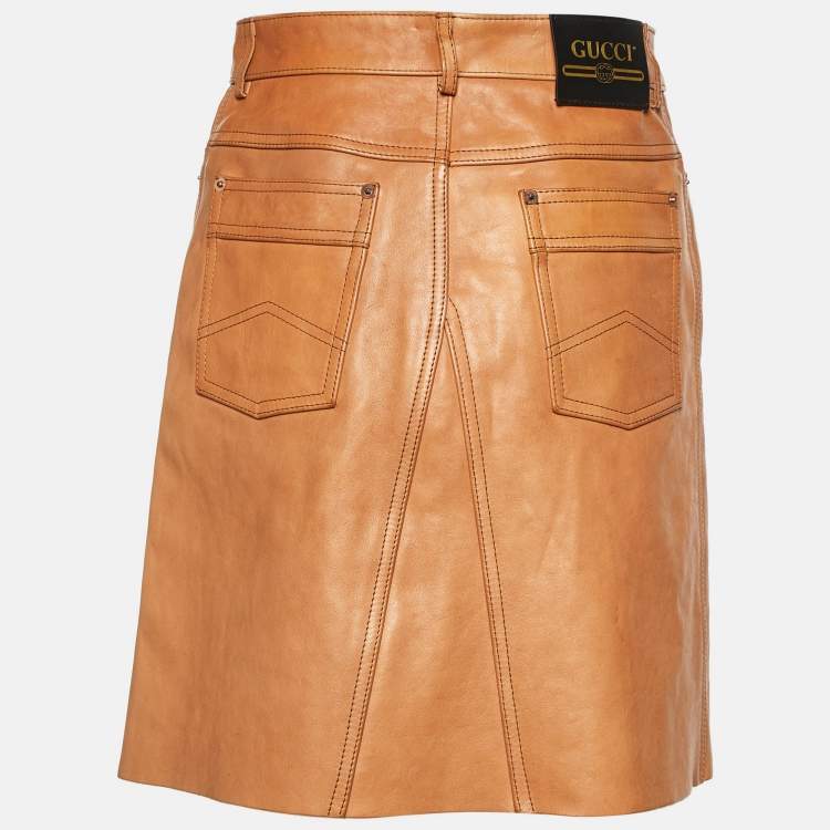 Pre Owned Gucci Brown Leather A-Line Skirt S