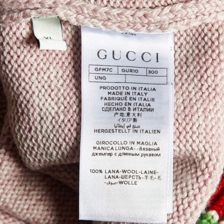 Pre Owned Gucci Pink Angel Embroidered Wool Knit Sweater XL