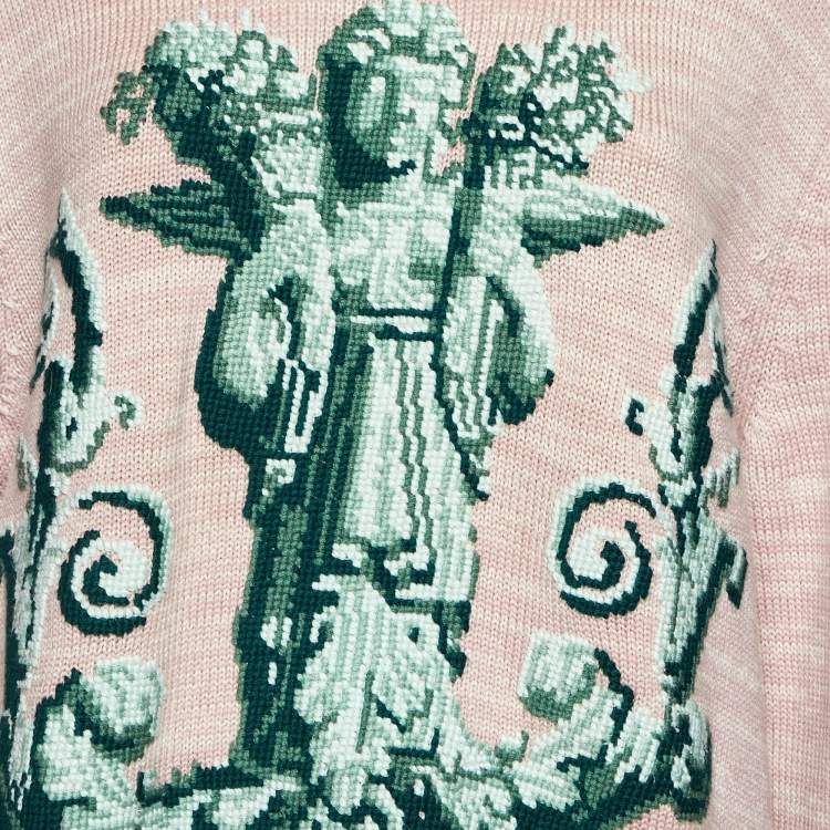 Pre Owned Gucci Pink Angel Embroidered Wool Knit Sweater XL