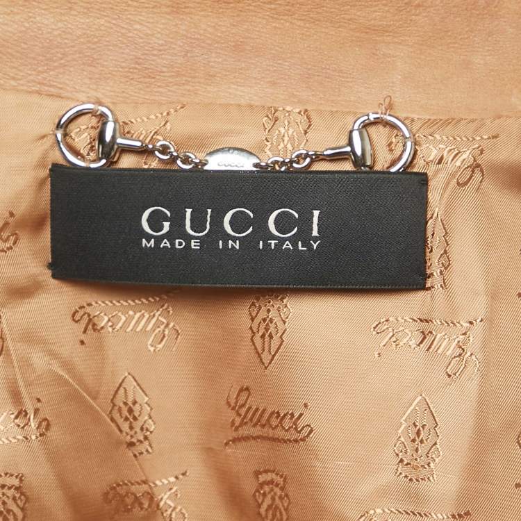 مملوكة مسبقًا Gucci Brown Leather Zip-Up Biker Jacket M